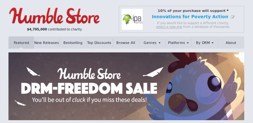 Screenshot of Humble DRM-Freedom sale