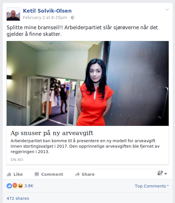 Samferdselsminister Ketil Solvik-Olsen sin misvisende Facebook-post